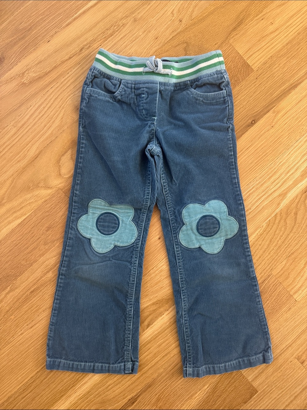 Mini Boden Blue Corduroy Pants with Flower Knee Patches size 6